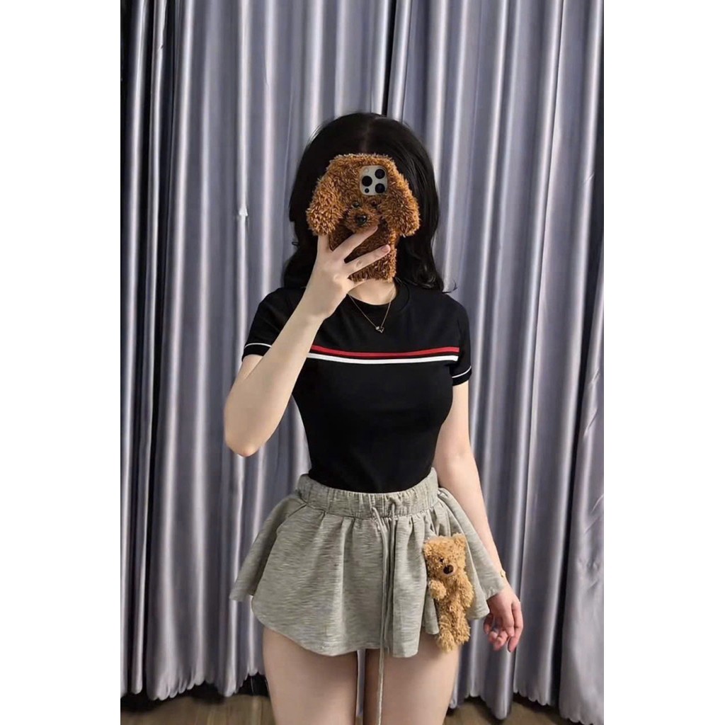 [ Combo 2 Màu Và Có Bán Lẻ ] Áo Thun Babytee Phối Sọc Trắng Đỏ Dáng Thể Thao Ôm Body Siêu Xinh