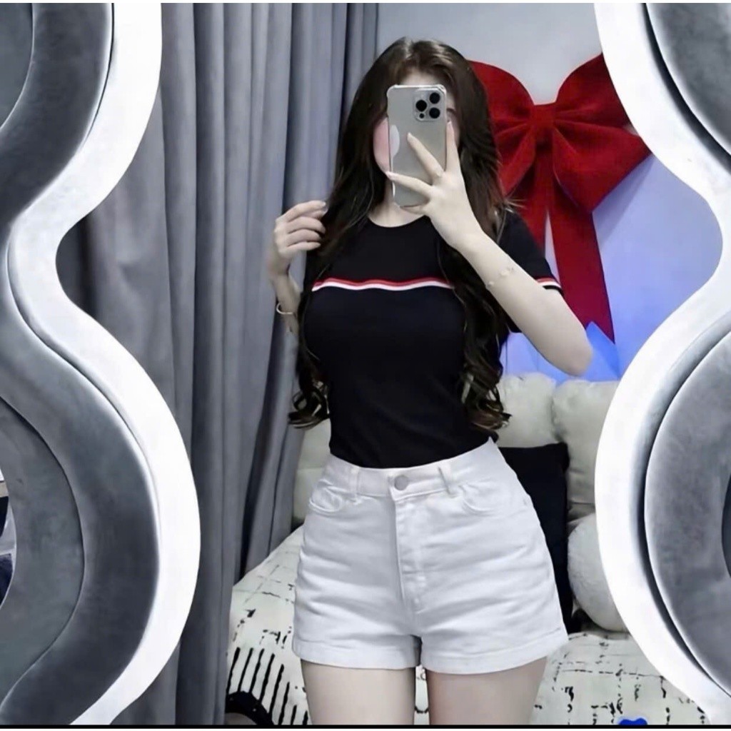 [ Combo 2 Màu Và Có Bán Lẻ ] Áo Thun Babytee Phối Sọc Trắng Đỏ Dáng Thể Thao Ôm Body Siêu Xinh