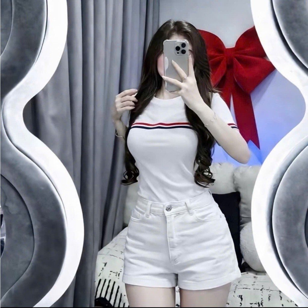 [ Combo 2 Màu Và Có Bán Lẻ ] Áo Thun Babytee Phối Sọc Trắng Đỏ Dáng Thể Thao Ôm Body Siêu Xinh