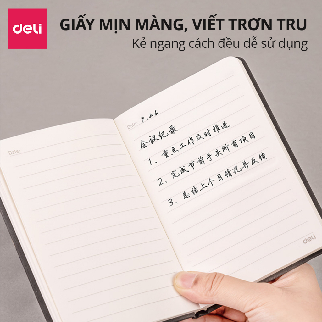 Sổ Tay Bìa Da Mini A6/A7 Cao Cấp Deli - BÌA PU GIẢ DA CỪU 192 Trang 80gsm - Sổ Ghi Chép Kẻ Ngang Chống Nước Viết Nhật Ký