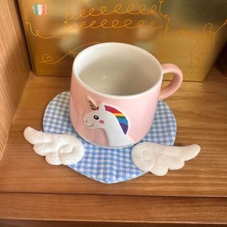 Miếng Lót Ly Vải Hình Trái Tim Có Cánh - Đế Lót Cốc Decor Để Bàn Làm Việc Cute Coaster