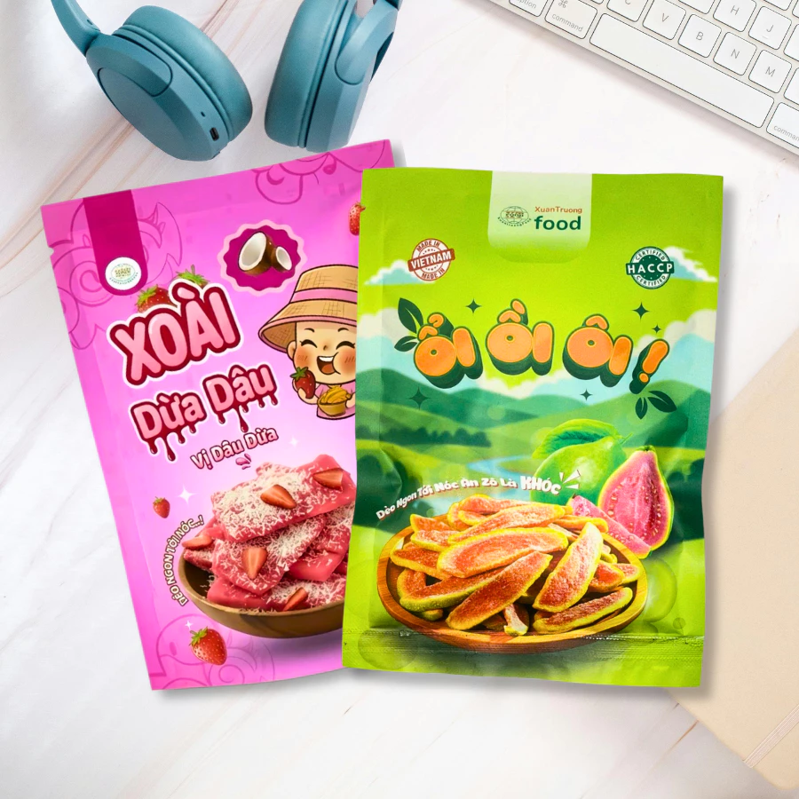 Xoài Sấy Dẻo Vị Dừa Dâu 100g Xuân Trường Food - Đồ ăn vặt, healthy snack vụ dừa, chua ngọt dễ ghiền