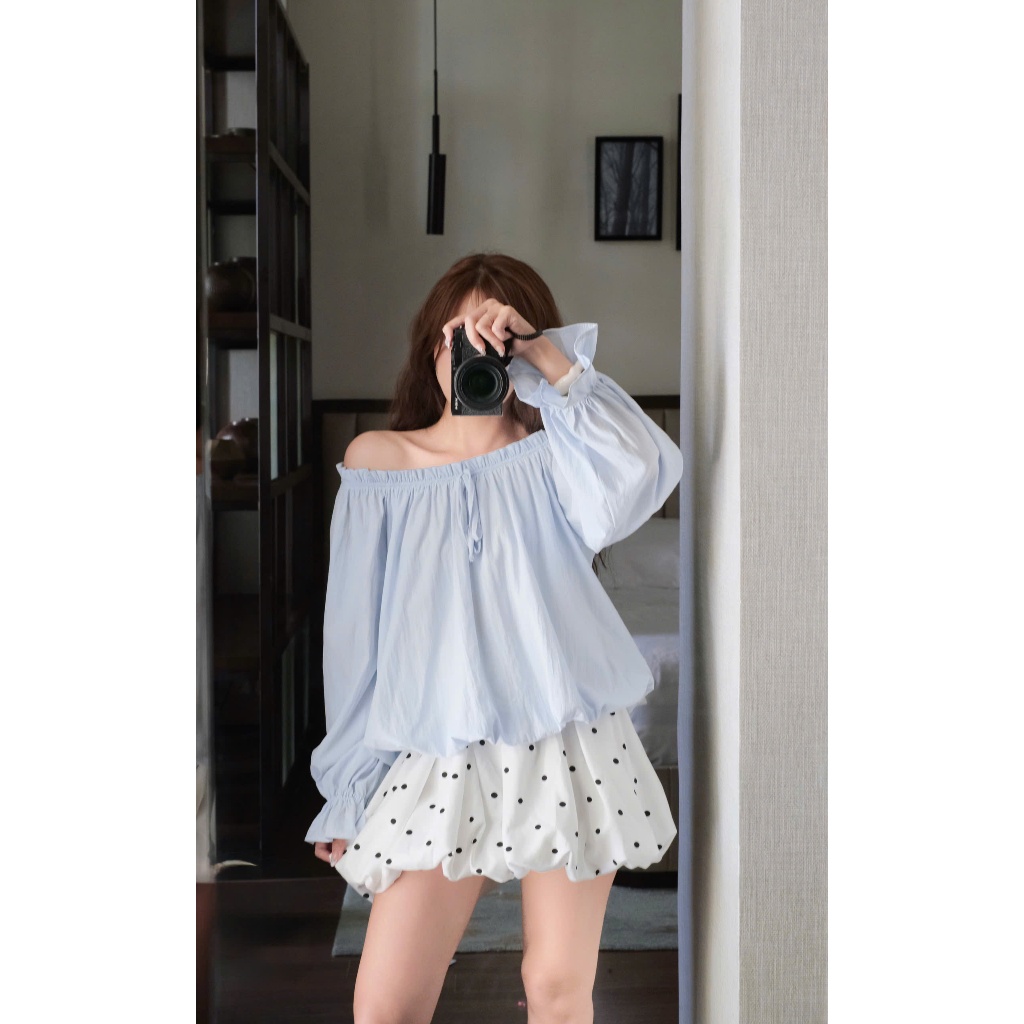 Off-Shoulder Ruched Top (TSW) Áo trễ vai thô phồng Nữ The.sweaterweather