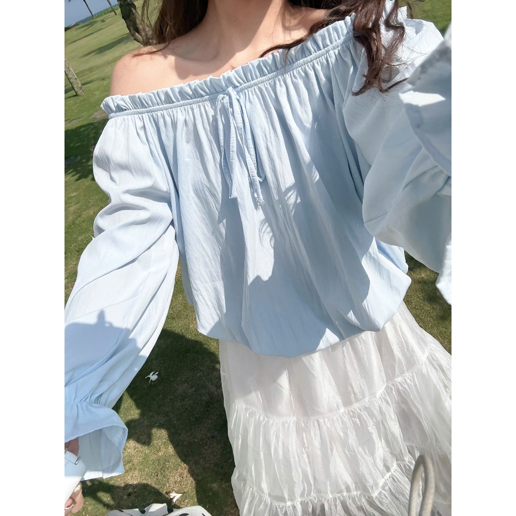 Off-Shoulder Ruched Top (TSW) Áo trễ vai thô phồng Nữ The.sweaterweather