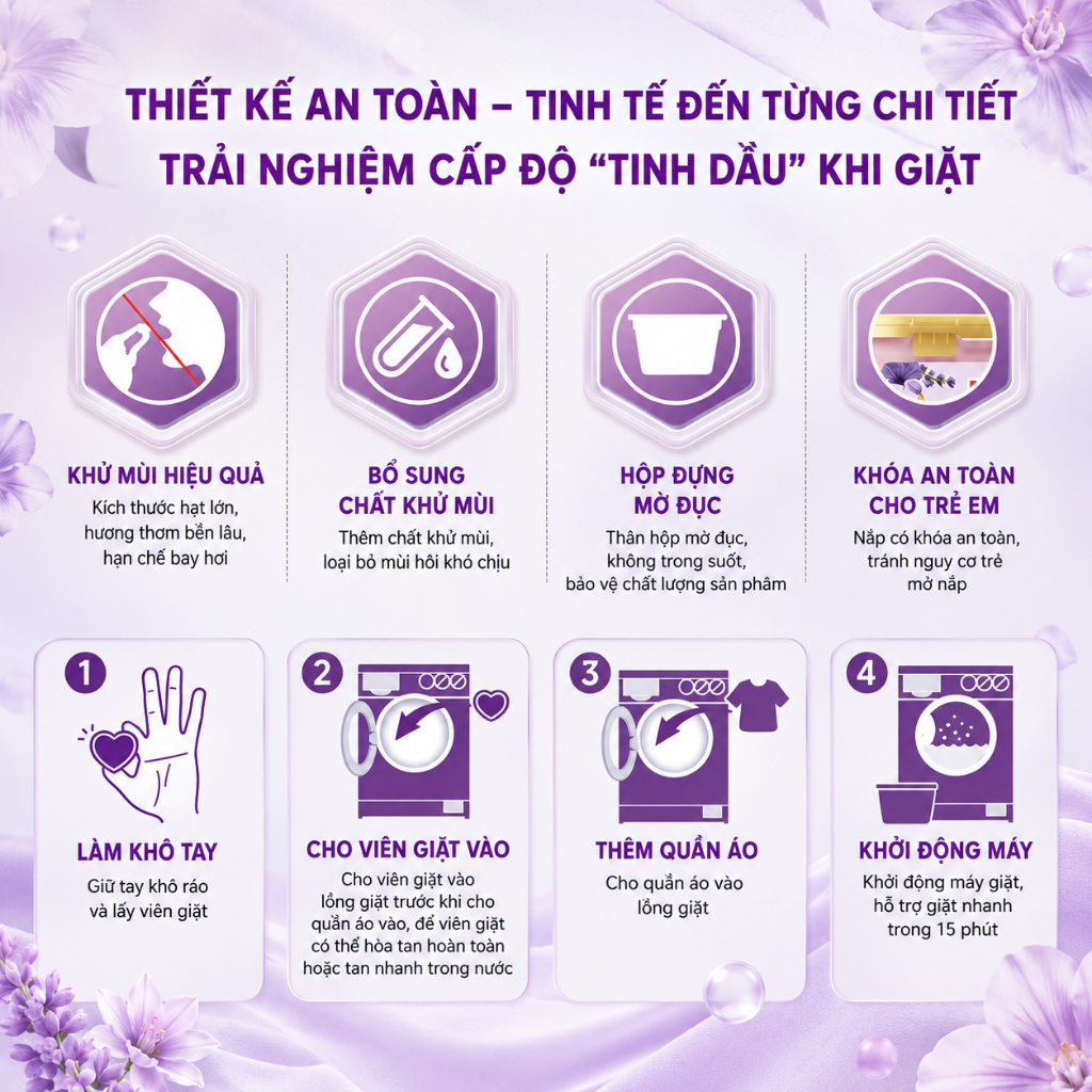Viên giặt xả Liby 3 trong 1 siêu sạch lưu hương lâu, Hộp viên giặt quần áo làm mềm vải chống cặn (Hộp 47 viên))
