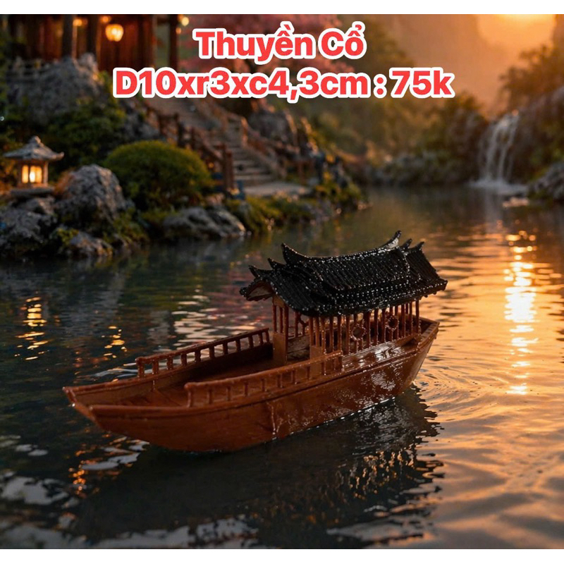 Mô hình thuyền nổi 10cm setup trang trí bán cạn, tiểu cảnh, non bộ GreenNatura
