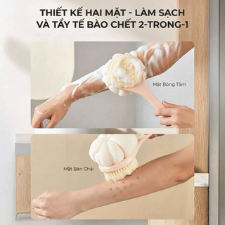 Cây Cọ Lưng 2 Mặt Massage, Bàn Chải Tắm Bông Tắm ,Cán Dài Tiện Lợi, Tẩy Da Chết ,Làm Sạch Da,Giảm Mụn Lưng Hiệu Quả