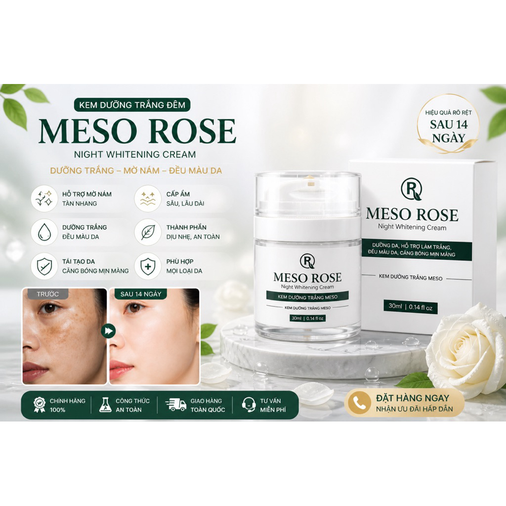 Kem Dưỡng Đêm Meso Rose Mul Rose Chính Hãng Cấp Ẩm Sáng Mịn Da 30g