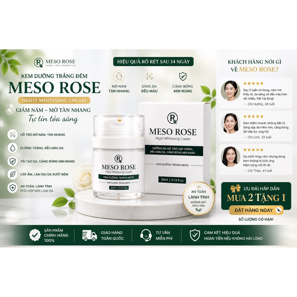 Kem Dưỡng Đêm Meso Rose Mul Rose Chính Hãng Cấp Ẩm Sáng Mịn Da 30g