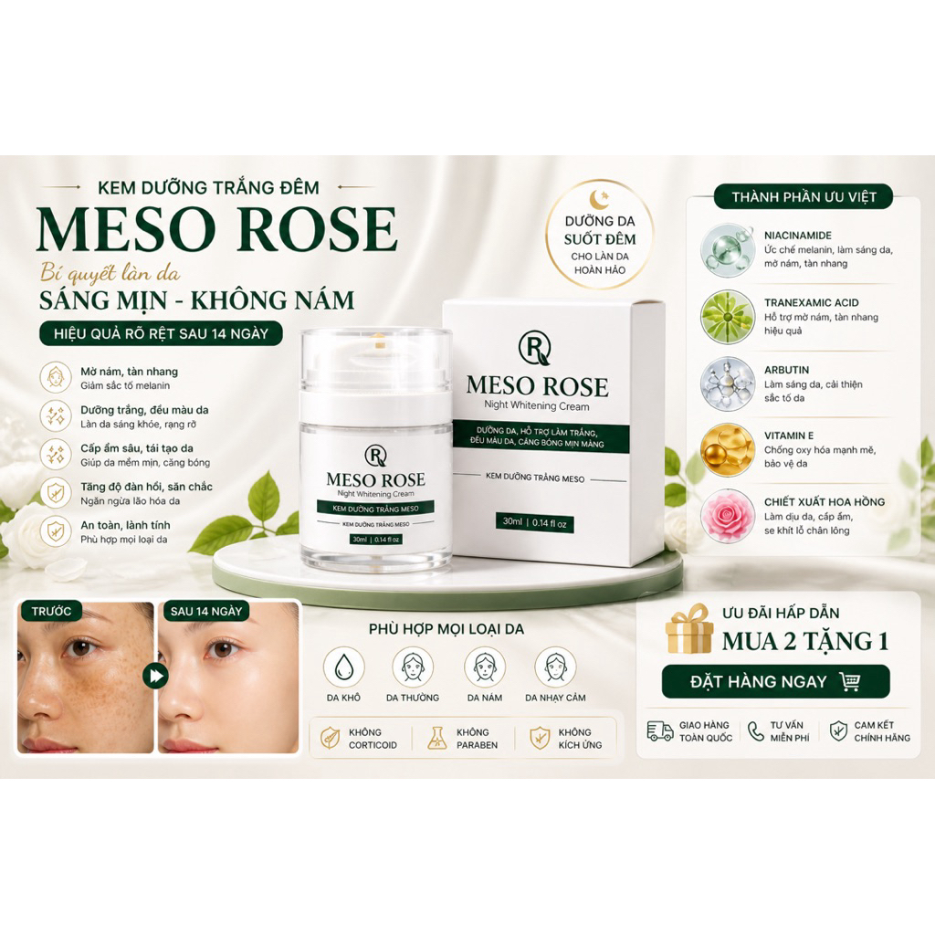 Kem Dưỡng Đêm Meso Rose Mul Rose Chính Hãng Cấp Ẩm Sáng Mịn Da 30g
