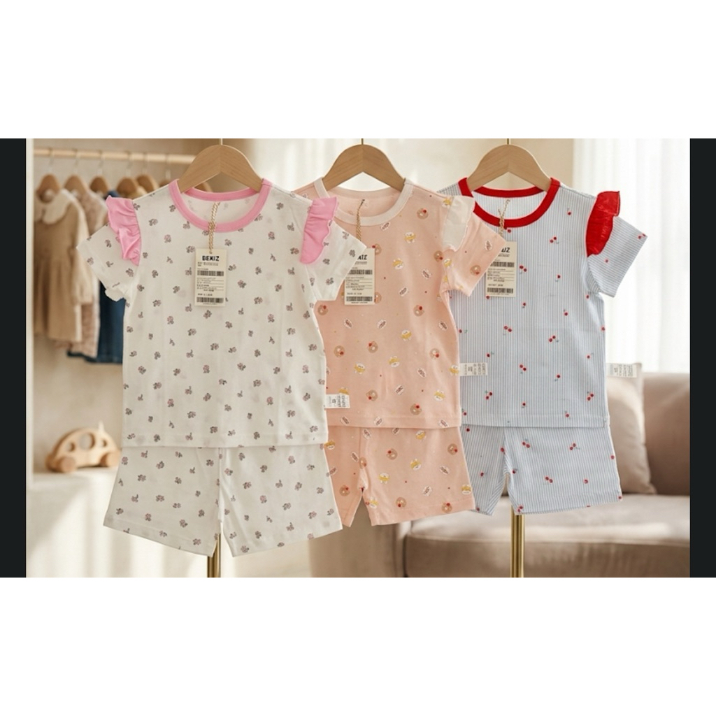 Bộ cộc tay bé gái tay bèo điệu xuất Hàn mát mẻ,dễ thương (len tu vải bekiz ,absorba)