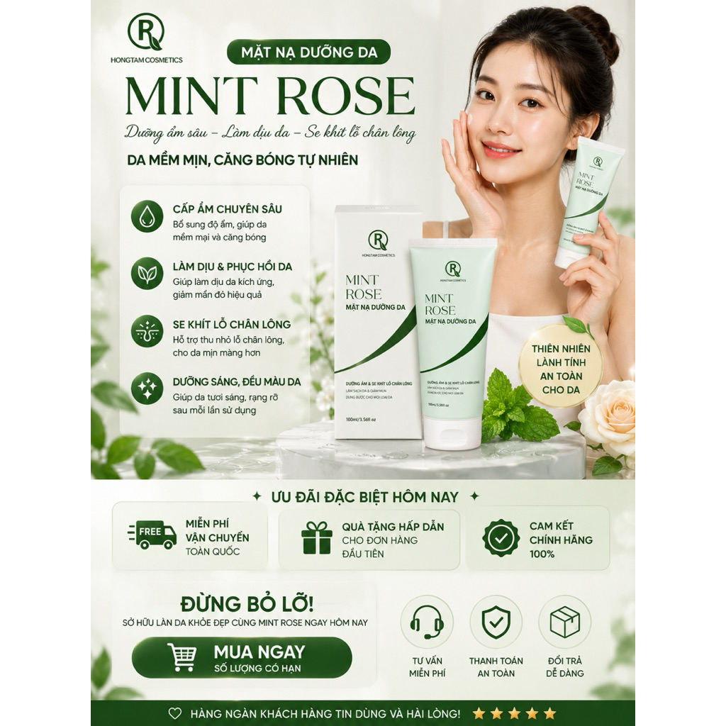Mặt Nạ Gel Mint Rose Mul Rose Chính Hãng Cấp Ẩm Dịu Mát Da 100g