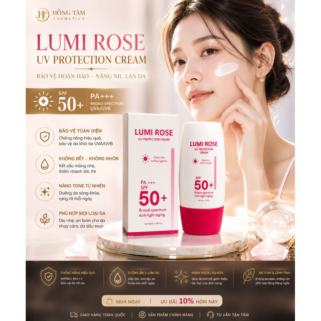 Kem Chống Nắng Lumi Rose SPF50+ PA+++ Mul Rose Chính Hãng Kiềm Dầu 30g