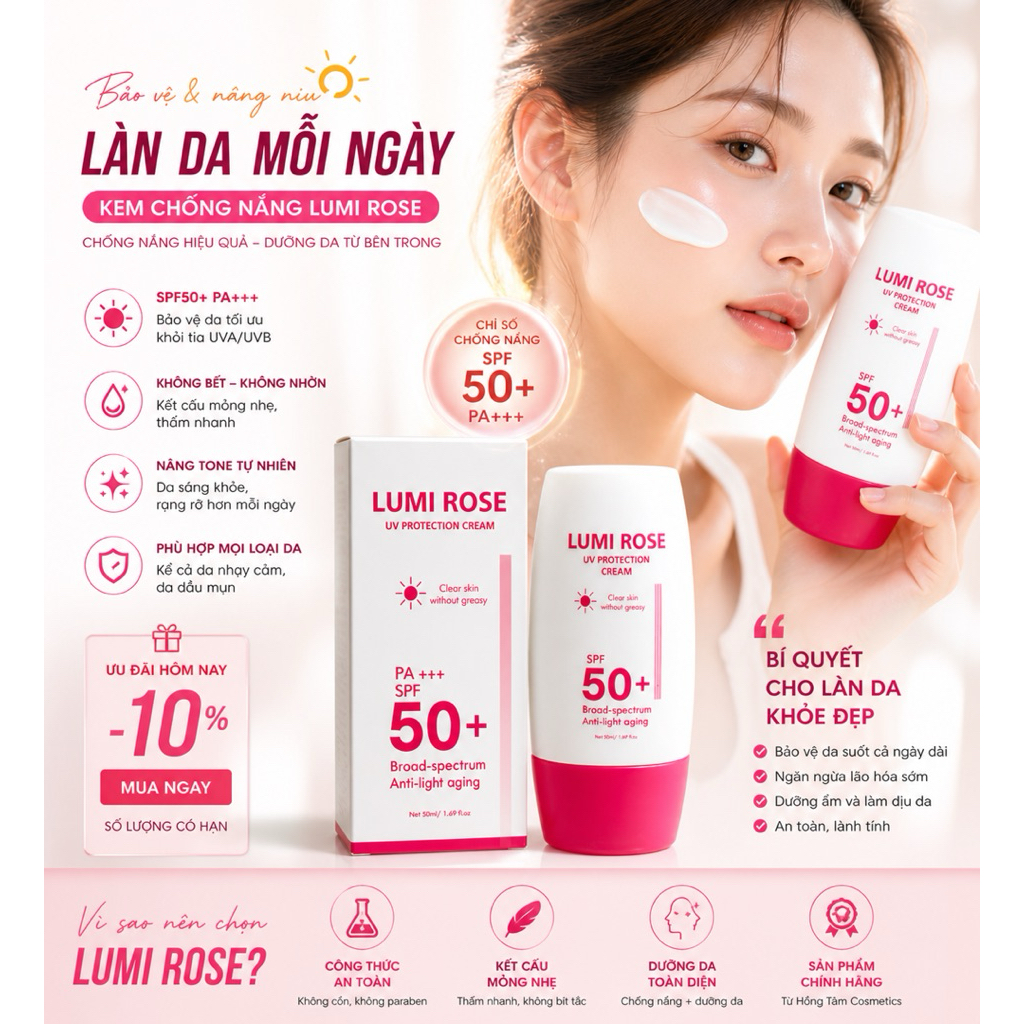 Kem Chống Nắng Lumi Rose SPF50+ PA+++ Mul Rose Chính Hãng Kiềm Dầu 30g