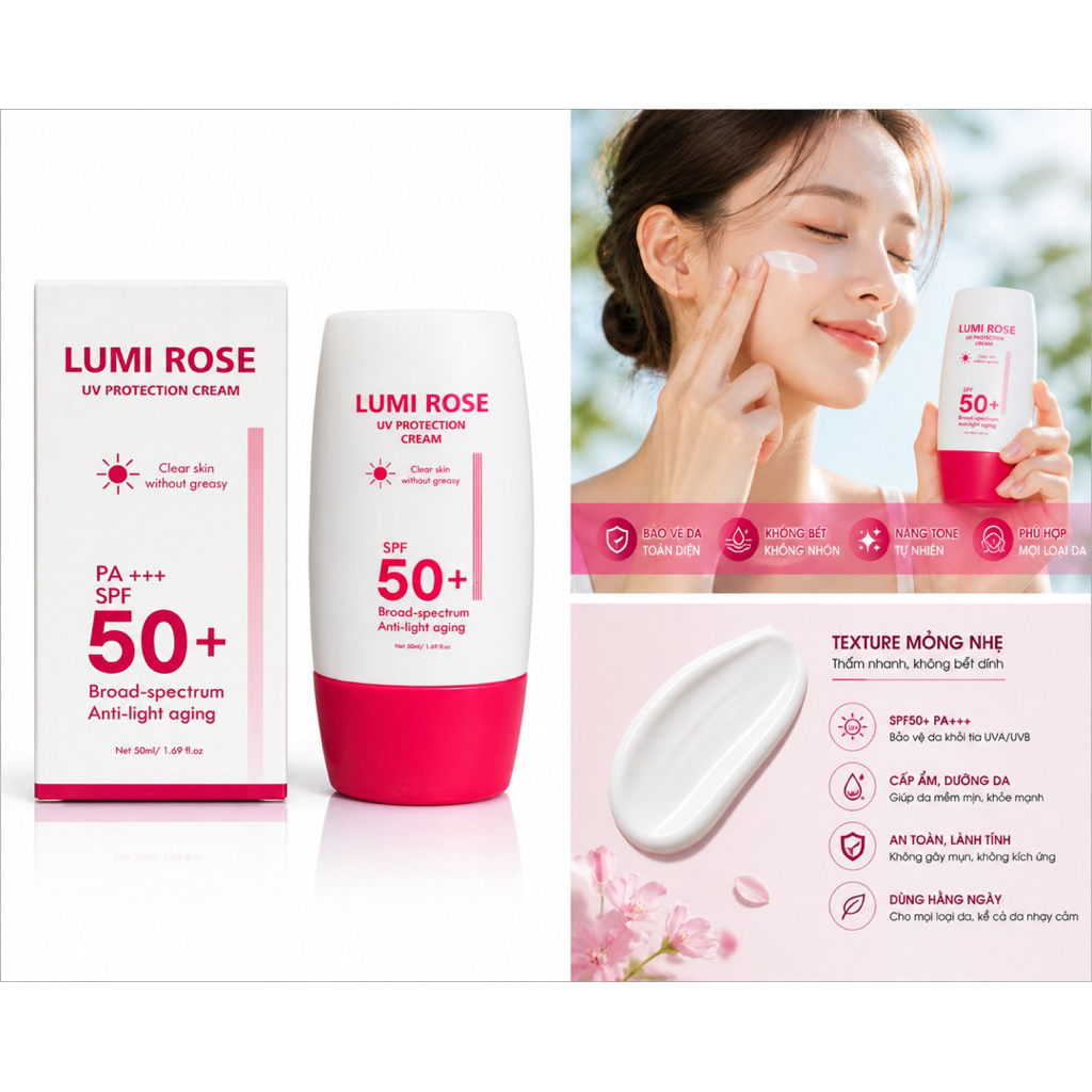 Kem Chống Nắng Lumi Rose SPF50+ PA+++ Mul Rose Chính Hãng Kiềm Dầu 30g