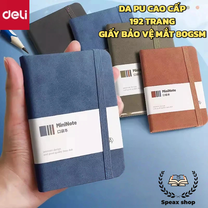 Sổ Tay Bìa Da Mini A6/A7 Cao Cấp Deli - BÌA PU GIẢ DA CỪU 192 Trang 80gsm - Sổ Ghi Chép Kẻ Ngang Chống Nước Viết Nhật Ký