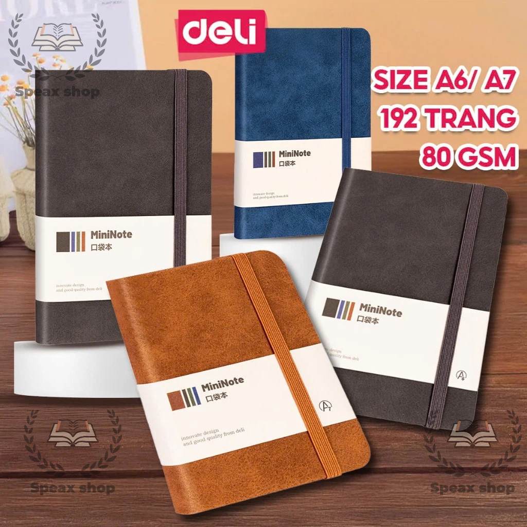 Sổ Tay Bìa Da Mini A6/A7 Cao Cấp Deli - BÌA PU GIẢ DA CỪU 192 Trang 80gsm - Sổ Ghi Chép Kẻ Ngang Chống Nước Viết Nhật Ký