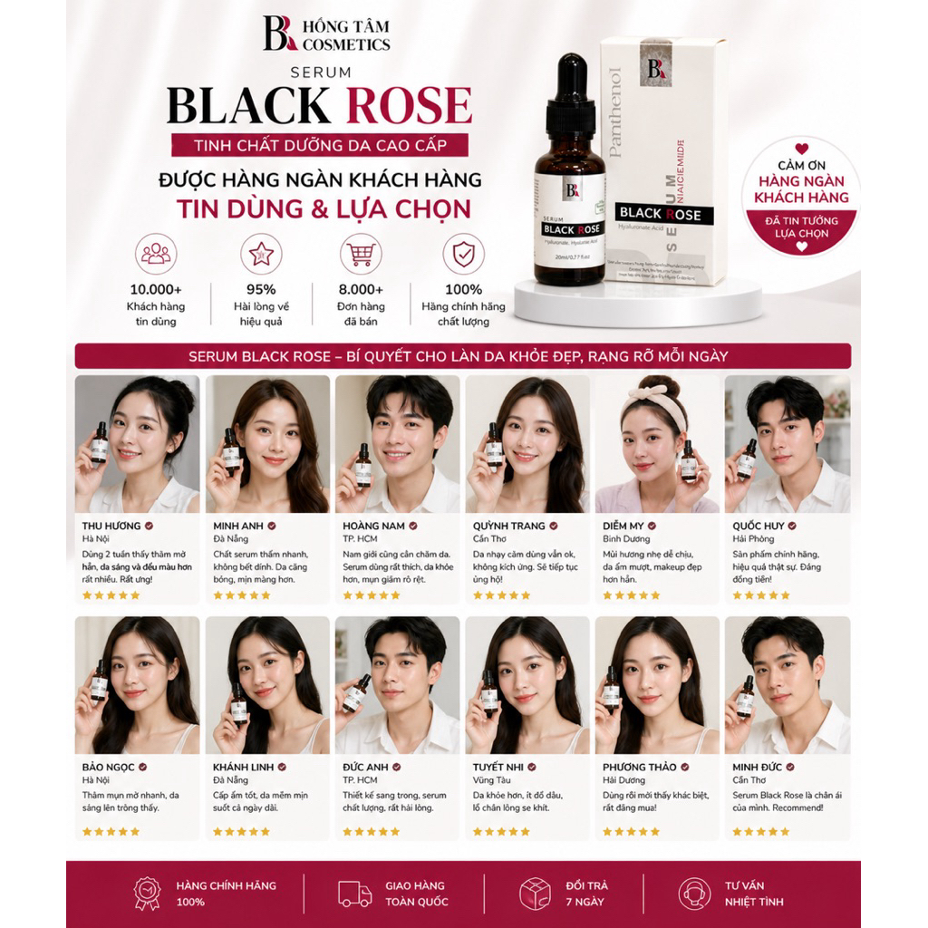Serum Black Rose Mul Rose Chính Hãng Hồng Tâm Cấp Ẩm Sáng Mịn Da