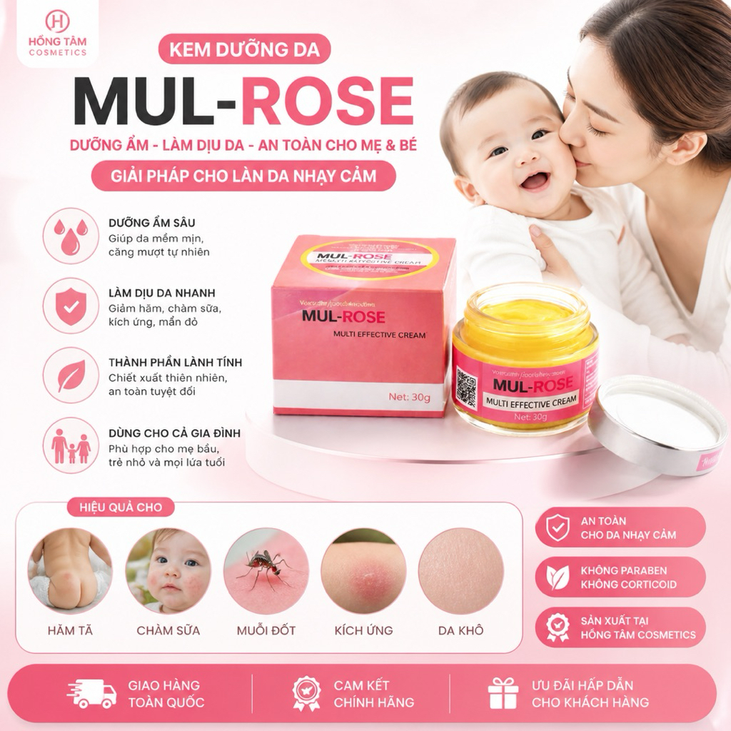 Kem Nghệ Nano Mul Rose Chính Hãng Hồng Tâm Chăm Sóc Da Mụn Thâm 30g