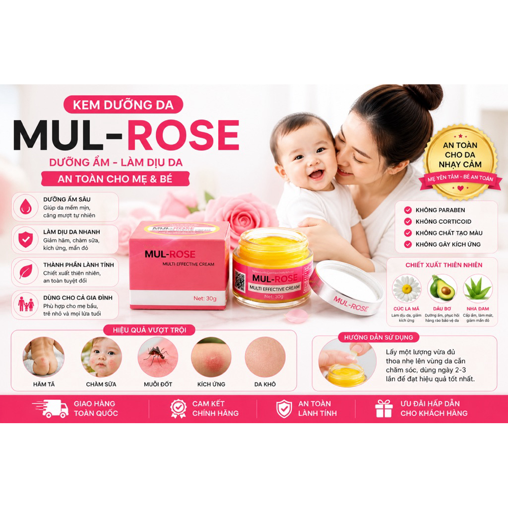Kem Nghệ Nano Mul Rose Chính Hãng Hồng Tâm Chăm Sóc Da Mụn Thâm 30g