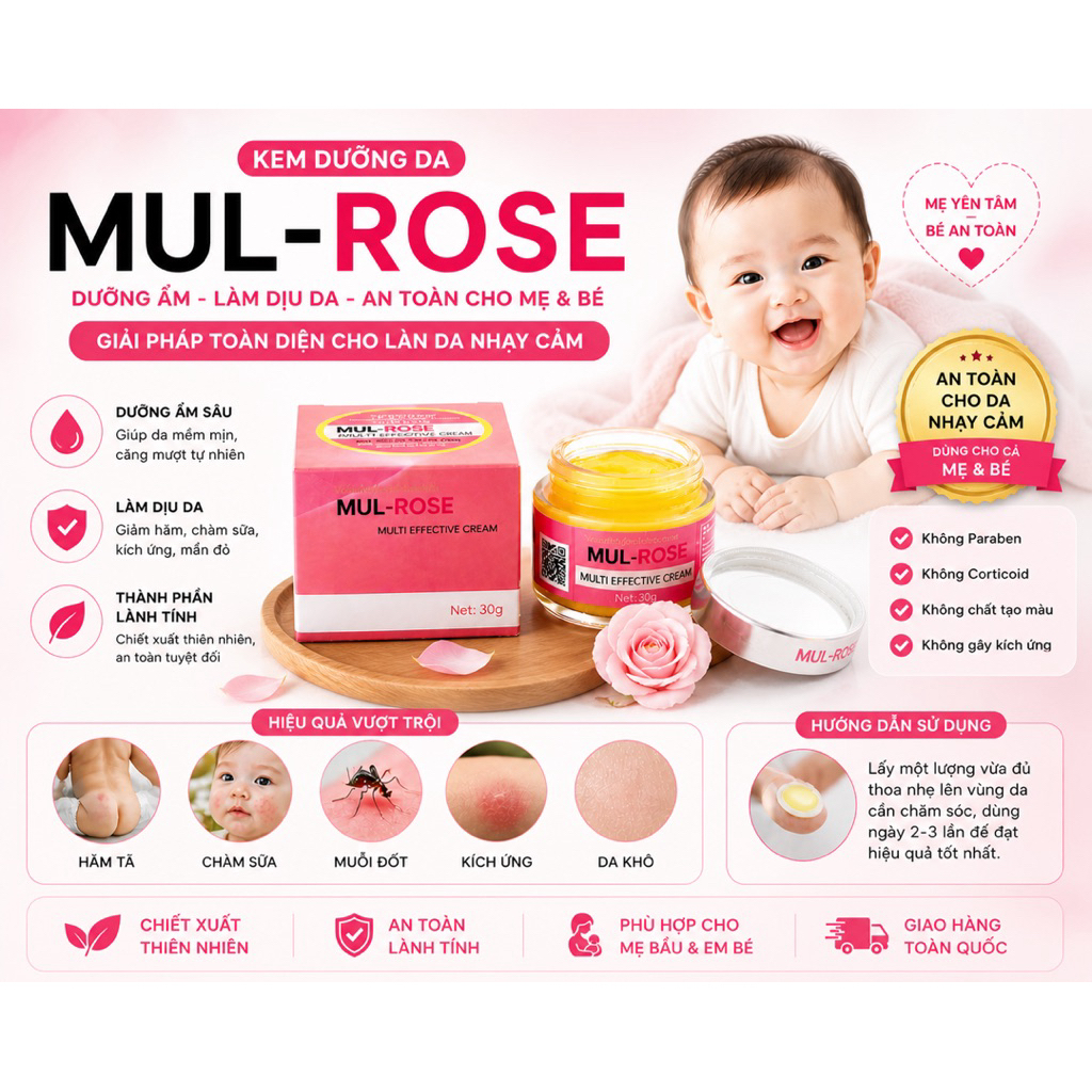 Kem Nghệ Nano Mul Rose Chính Hãng Hồng Tâm Chăm Sóc Da Mụn Thâm 30g