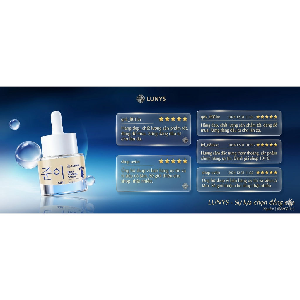 Serum Dưỡng Trắng Trẻ Hóa Da LUNYS Black Ginseng 20ml Mờ Thâm Nám,Trắng Sáng,Chống Lão Hóa