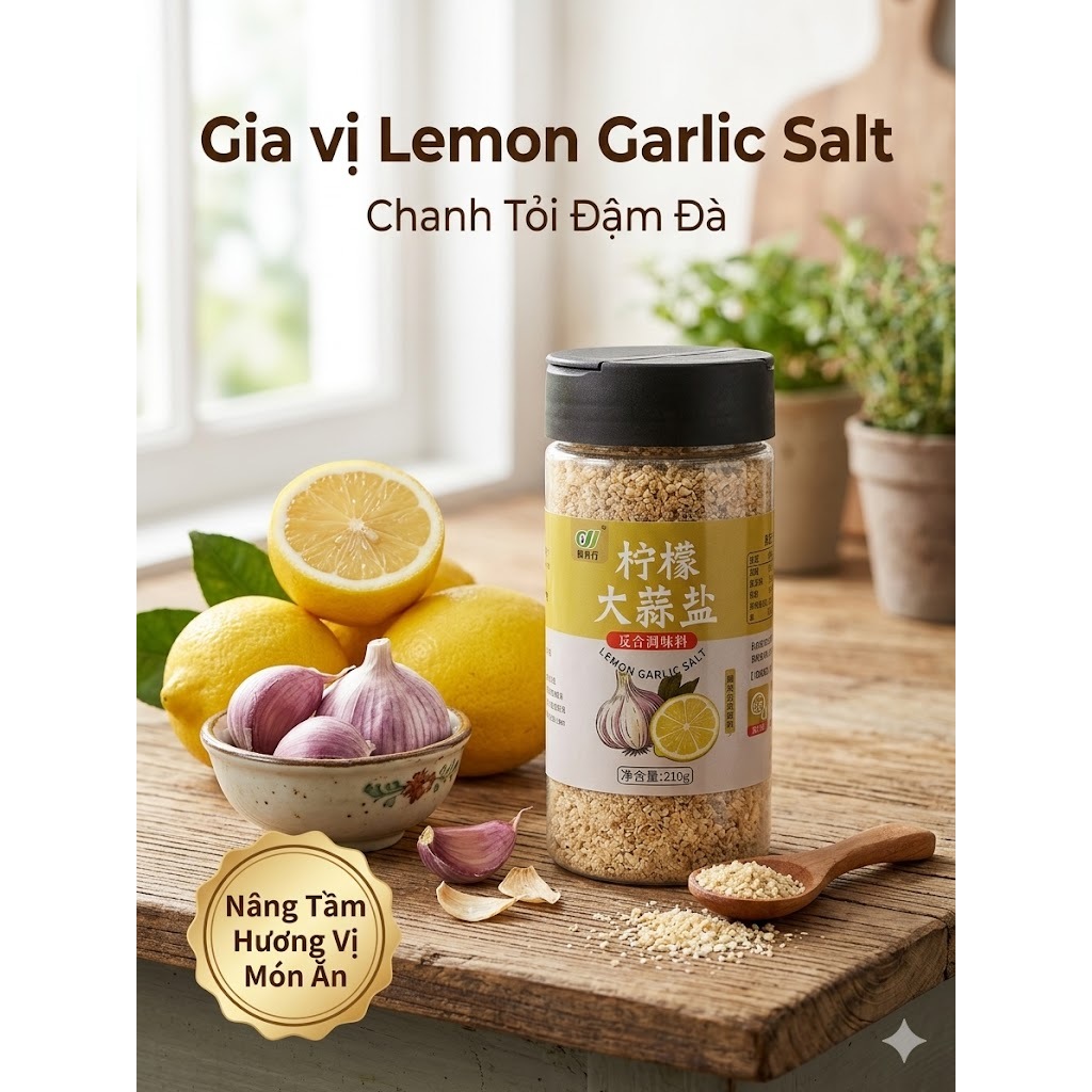 Muối Chanh Tỏi Ăn Kiêng Lemon Garlic 210g – Gia Vị Tổng Hợp Ướp Đồ Nướng, Làm Salad Healthy
