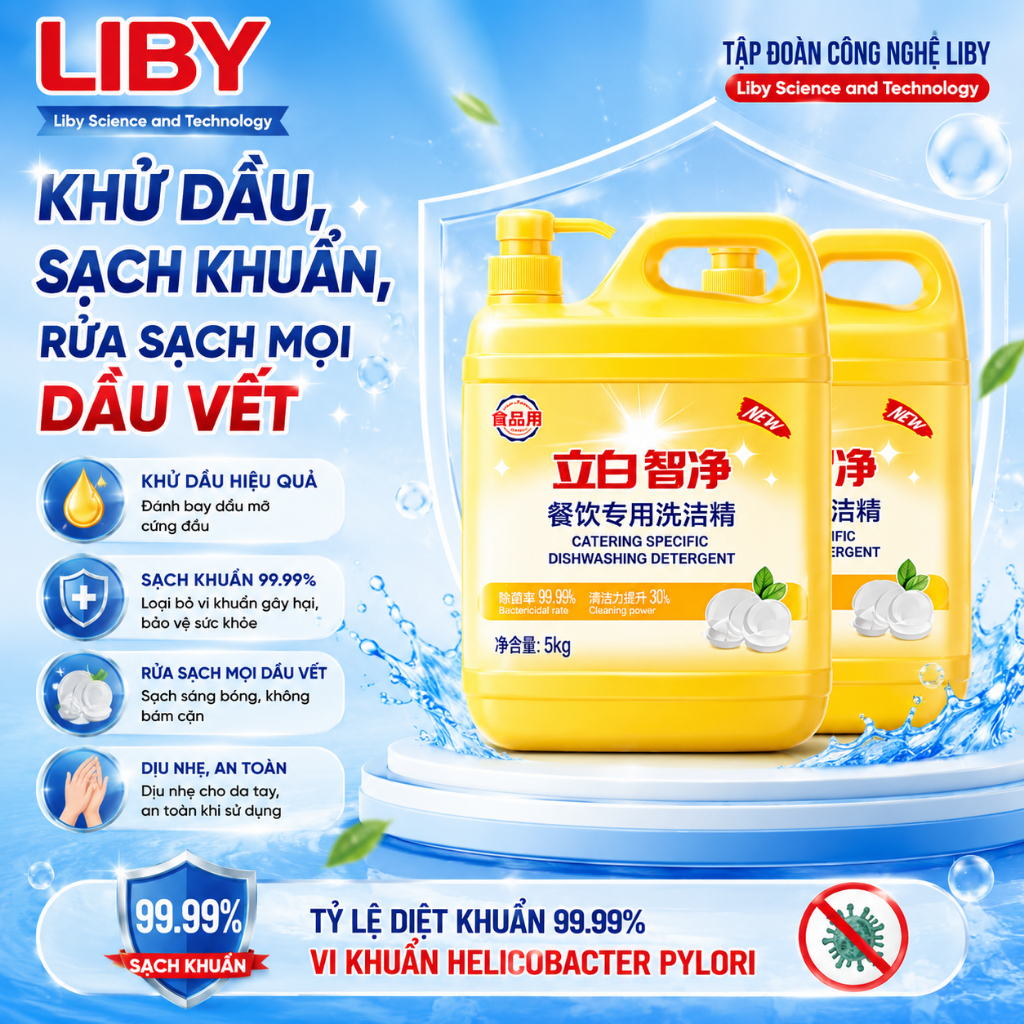 Nước Rửa Chén Liby Can Lớn 5KG - Siêu Đậm Đặc, Sạch Dầu Mỡ Chuyên Dùng Cho Nhà Hàng