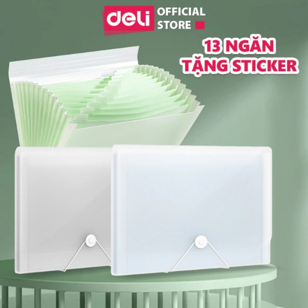 Túi Đựng Tài Liệu 13 Ngăn Deli File Cặp Đựng Tài Liệu A4 Đựng Giấy Tờ Cặp Học Thêm Màu Pastel