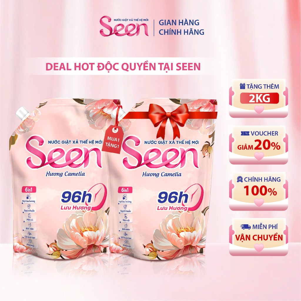 [MUA 1 TẶNG 3] Nước Giặt 6in1 Seen Hương Camelia túi 2kg - Lưu Hương 96H