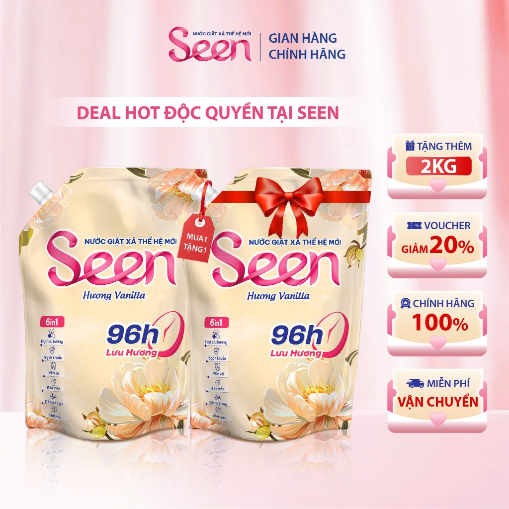 [MUA 1 TẶNG 3] Nước Giặt Xả 6in1 Seen Hương Vanilla Lưu Hương 96H Túi 2kg