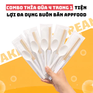 100 Combo thìa đũa tăm giấy 4 trong 1 tiện lợi dùng cho quán ăn, nhà hàng, takeaway