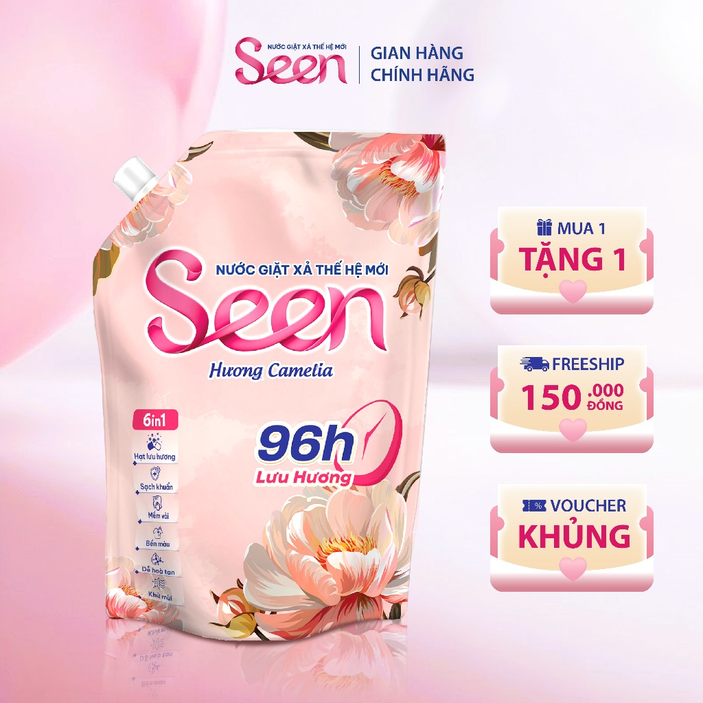 [1 TÚI] Nước Giặt 6in1 Seen Hương Camelia túi 2kg - Giặt Xả Thế Hệ Mới, Lưu Hương 96H