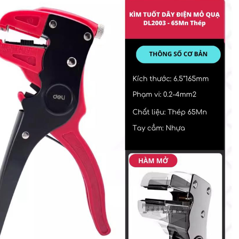 Kìm Tuốt Dây Điện Mỏ Quạ Đa Năng Deli 0.2-4mm - Thiết Kế Chuyên Dụng Giúp Tiết Kiệm Thời Gian, Công Sức 00