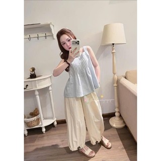 PHẠM THÙY SHOP: SET BỘ ÁO HAI DÂY XANH MIX QUẦN SUÔNG KEM