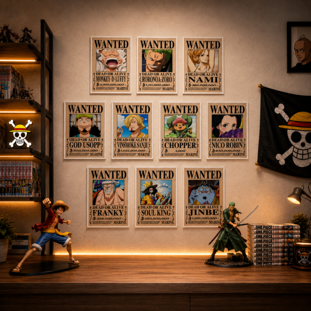 Bộ 10 Tờ Poster Truy Nã One Piece Wanted Anime Có Sẵn Keo Combo Tranh Dán Tường Bóc Dán AnimeX
