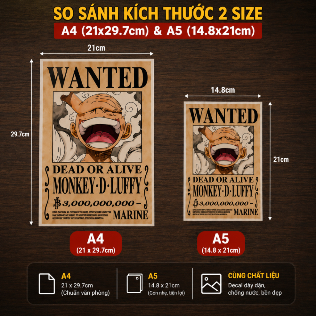 Set 5/10/20 Tờ Truy Nã A4 One Piece Mới Nhất - Wanted Onepiece - Có Sẵn Keo - Dùng Trang Trí Size A4