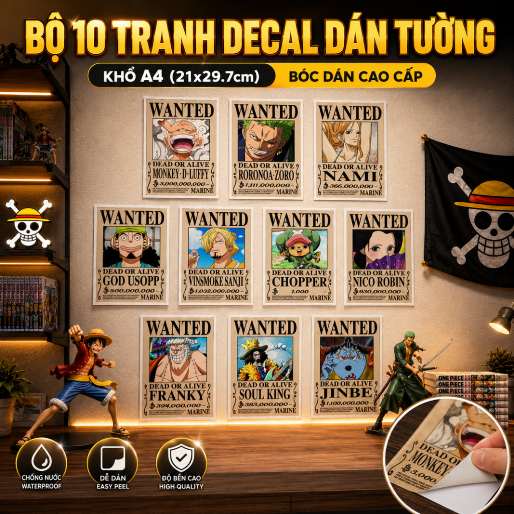 Tờ Poster Lệnh Truy Nã Team Mũ Rơm Onepiece - Wanted Poster One Piece Đảo Hải Tặc Bóc Dán By AnimeX