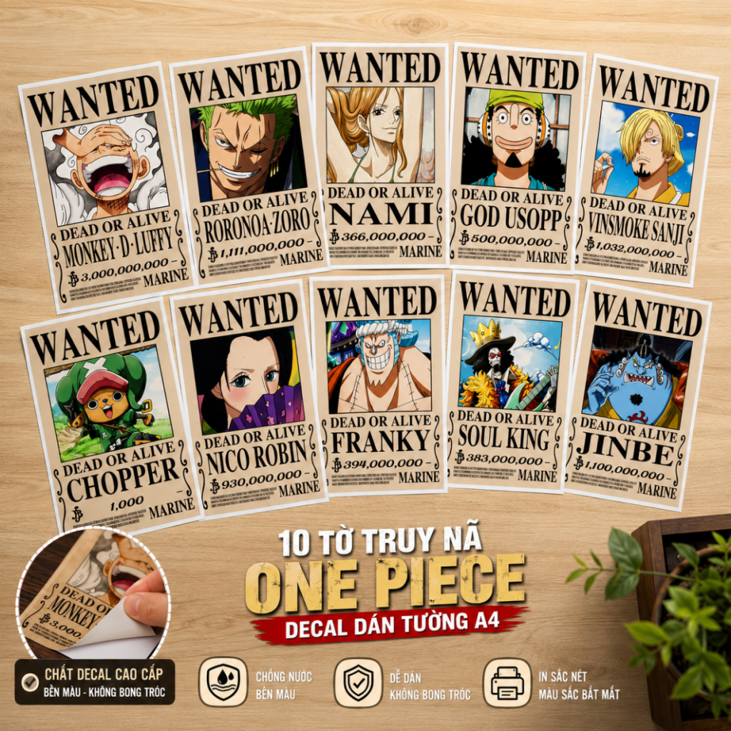 Tấm Poster Khổ A4 Truy Nã Onepiece Vua Hải Tặc Hơn 1000 Nhân Vật - Comb Wanted Áp Phích By AnimeX
