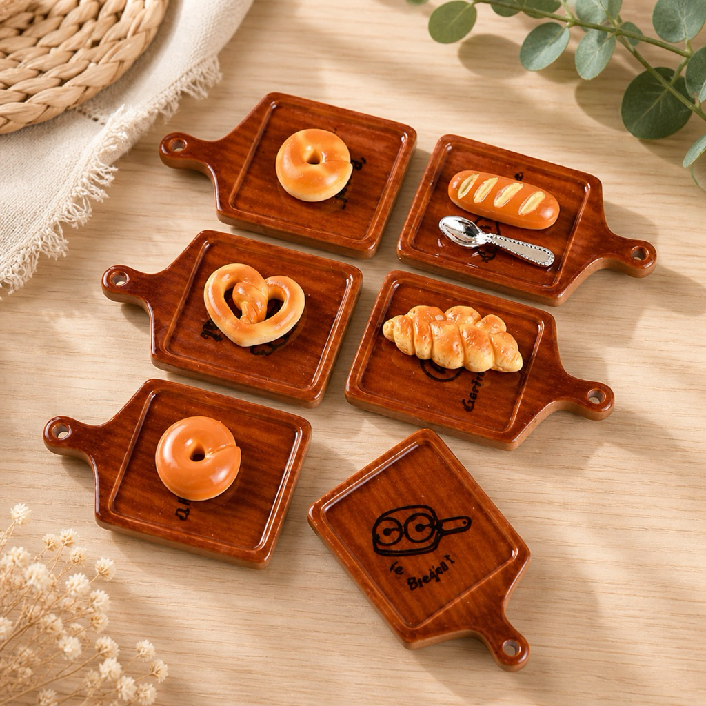 Charm Thớt Khay Gỗ Đồ Chơi Nhà Bếp Mô Hình Mini Trang Trí Decor Nhà Búp Bê DIY Đồ Chơi Nhỏ Quà Tặng Bé