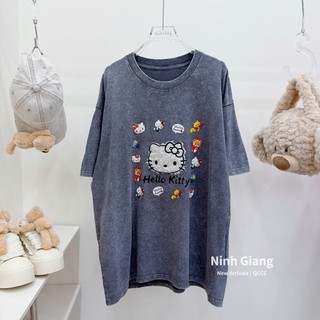 Áo Thun Nữ Kitty Ghi Loang Form Rộng QCCC Cao Cấp