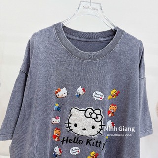 Áo Thun Nữ Kitty Ghi Loang Form Rộng QCCC Cao Cấp