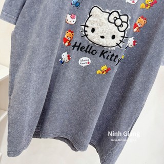Áo Thun Nữ Kitty Ghi Loang Form Rộng QCCC Cao Cấp
