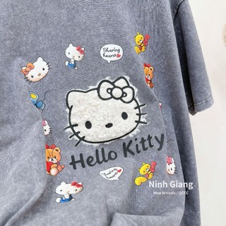 Áo Thun Nữ Kitty Ghi Loang Form Rộng QCCC Cao Cấp