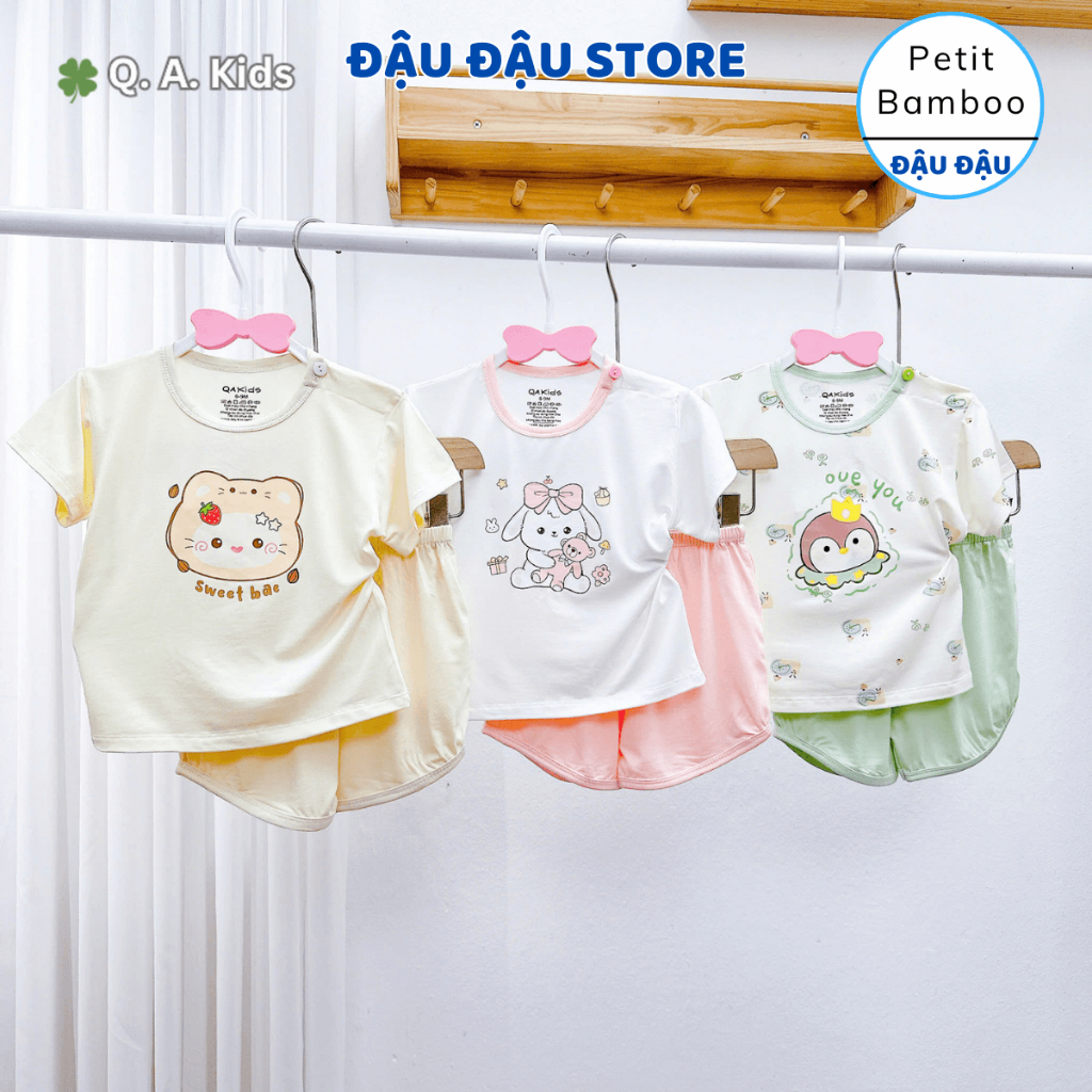 Set 2/3 Bộ cộc tay cài vai vải petit bamboo thời trang size 6-16kg mềm mát dễ thương cho bé gái QA-CL16 Đậu Đậu Store