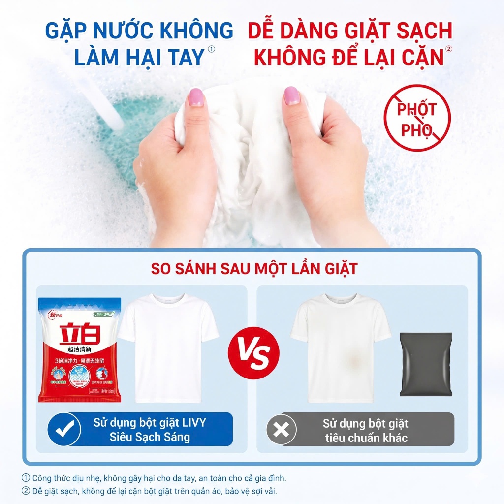 Bột giặt Liby siêu sạch 1.8KG không chứa Phốt Pho, Bột giặt quần áo an toàn cho da tay dễ hòa tan
