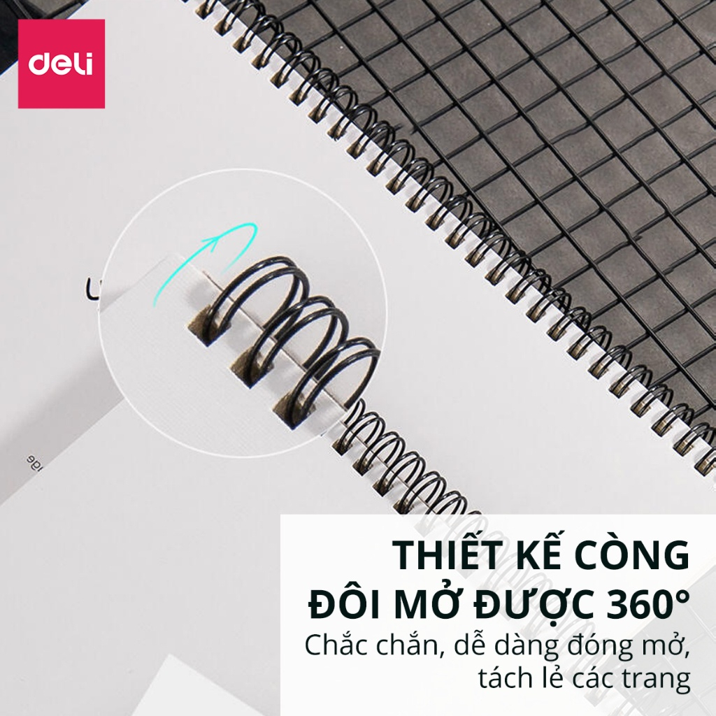 Sổ vẽ phác thảo Deli - Gáy lò xo - Khổ dọc A4 A3 B5 - Giấy bột gỗ cao cấp Ép lạnh, chống tẩy tốt - 110gsm / 160gsm