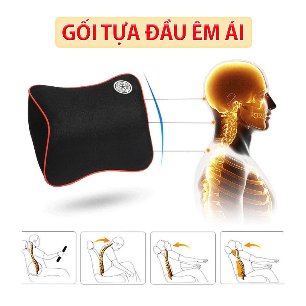 Gối Tựa Đầu Và Tựa Lưng Ô Tô, Văn Phòng Cao Su Non Nỉ Êm Ái, Chống Đau Mỏi Lưng Cổ Vai Khi Ngồi Lâu