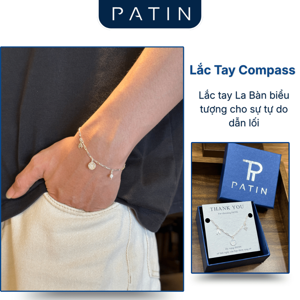 Vòng Tay Bạc S925 PATIN Compass thiết kế Unisex trẻ trung lăng động, Lắc tay La Bàn biểu tượng cho sự tự do BR002 | BigBuy360 - bigbuy360.vn
