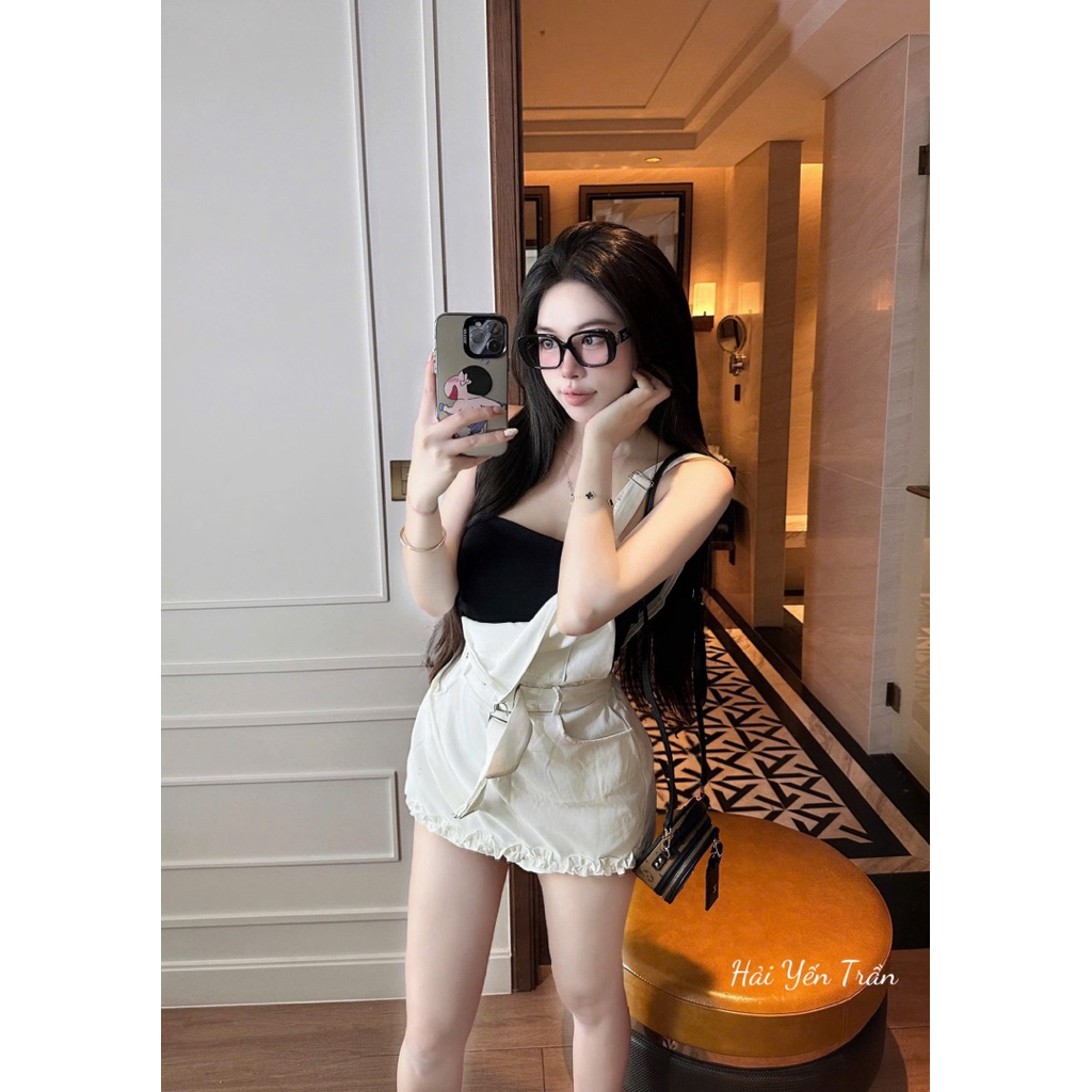 Set váy yếm ngắn mix áo quây trẻ trung SV03